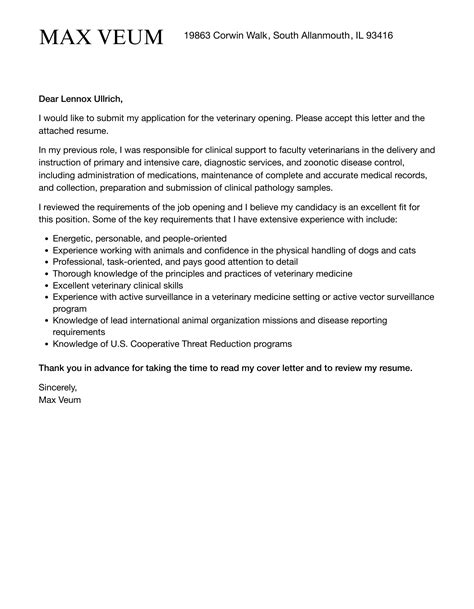 Veterinary Cover Letter Velvet Jobs