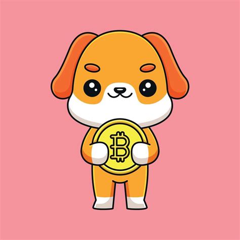 cute dog holding bitcoin cartoon mascot doodle art hand drawn outline ...