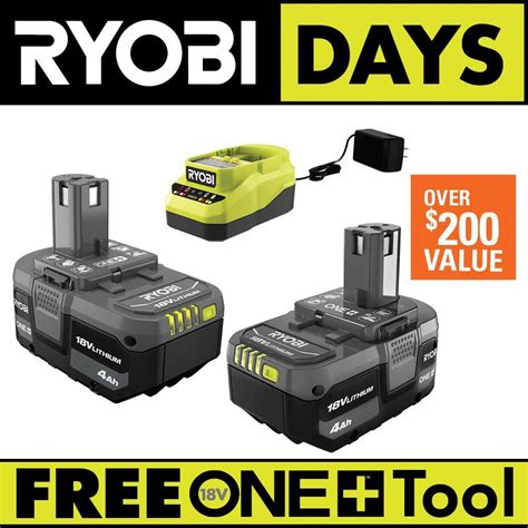 2-Pack Ryobi One+ 18V 4.0 Ah Battery/Charger Kit + Select Free Ryobi ...