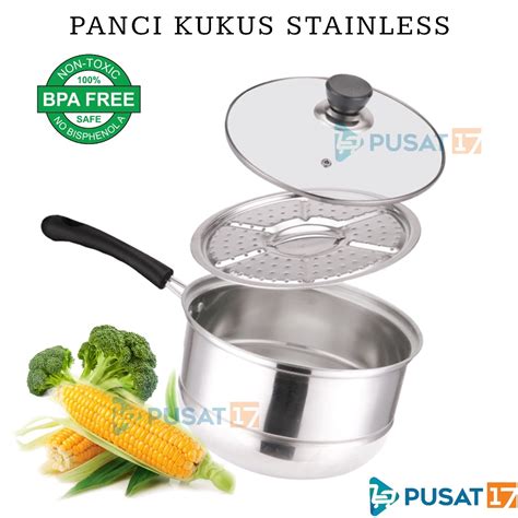 Jual PUSAT17 PANCI GAGANG KUKUS SET TUTUP KACA 18CM 20CM STAINLESS