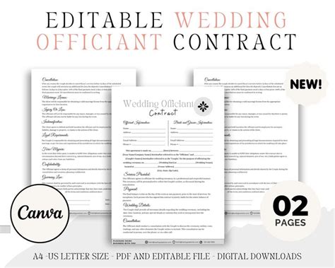 Editable Wedding Officiant Contract Marriage Officiant Wedding