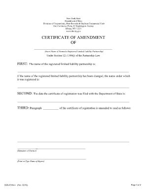 Fillable Online Dos Ny Certificate Of Amendment Ny Dos 1519 Form Fax