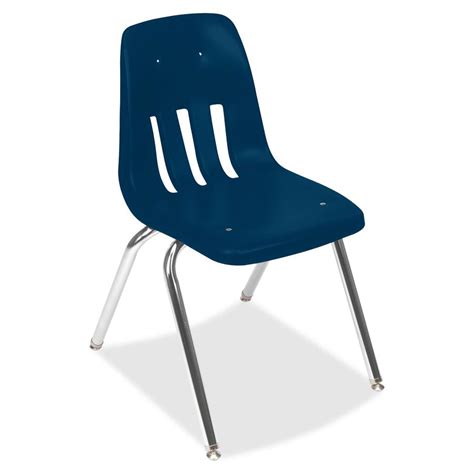 Virco 9000 Series Classroom Stacking Chairs Chrome Steel Frame Four Legged Base Blue