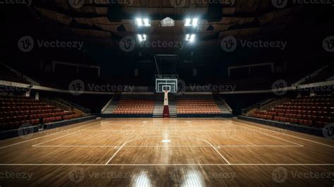 Empty Of Modern Basketball Arena With Wooden Court Generative Ai