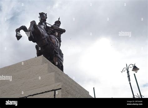 Statue of the famous warrior Saladin (Salah ad-Din) in front of the ...