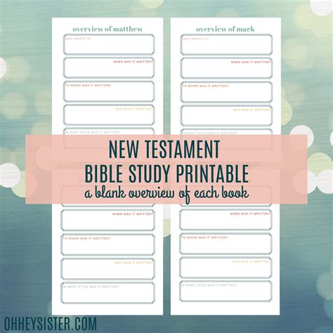 Printable New Testament Bible Study Overview Guide in Depth Bible Study ...