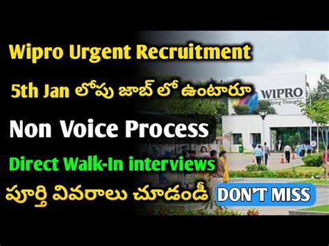 Wipro Urgent Recruitment Non Voice Process Walk In Interviews