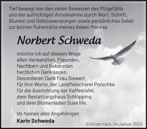 Traueranzeigen von Norbert Schweda Märkische Onlinezeitung Trauerportal