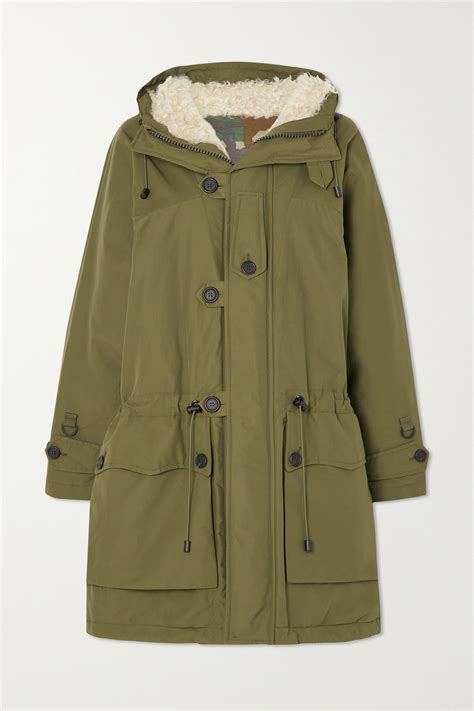 Fortela Fergie Hooded Faux Shearling Lined Cotton Blend Canvas Parka In Green Modesens