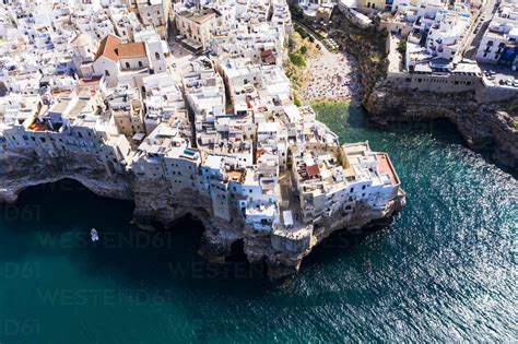 Italy Polignano A Mare Aerial View Of Coastal Town In Summer Stock Photo