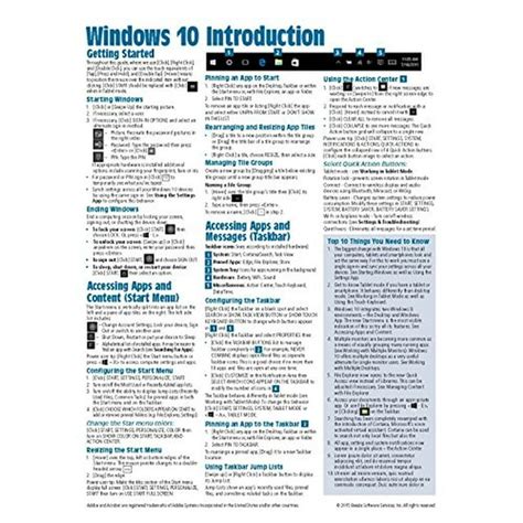 Pre Owned Windows 10 Introduction Quick Reference Guide Cheat Sheet Of