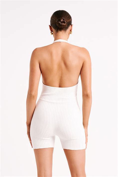 Aitana Halter Neck Knit Playsuit White Myromanceshop