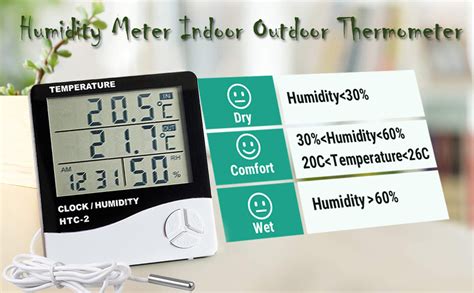 Htc 2 Digital Lcd Humidity Meter Temperature Thermometer Clock With Sensor Cable White Lzm75