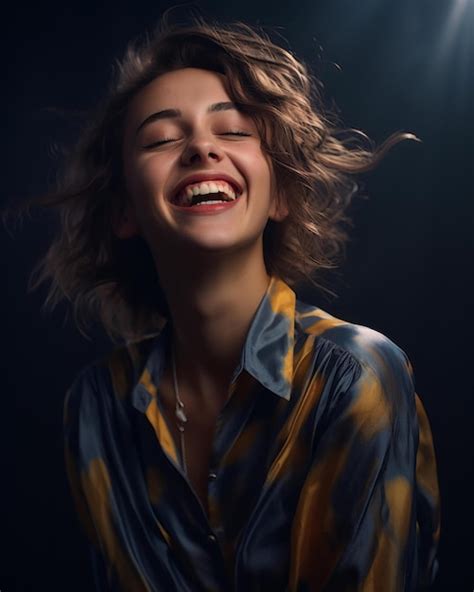 Retrato De Una Bella Joven Ri Ndose Con Los Ojos Cerrados Sobre Un