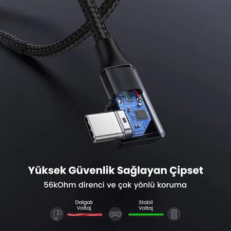 Ugreen Type C USB 3 0 90 Derece Açılı Örgülü Data ve Şarj Kablosu 1