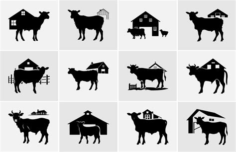 Farm Animals in Silhouette, Farmland silhouette landscape vector illustration. 36027738 Vector ...