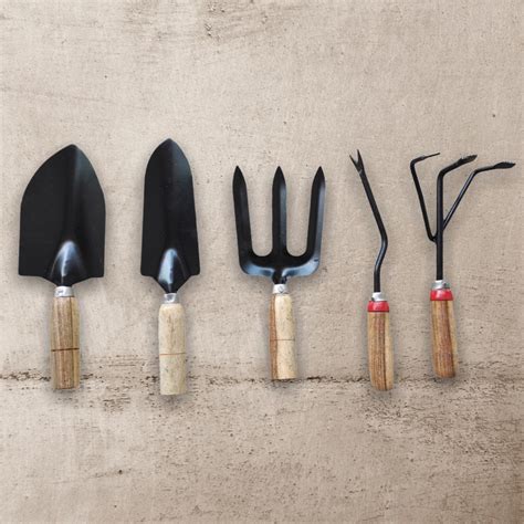 Set Of 5 Essential Gardening Tools With Wooden Handle