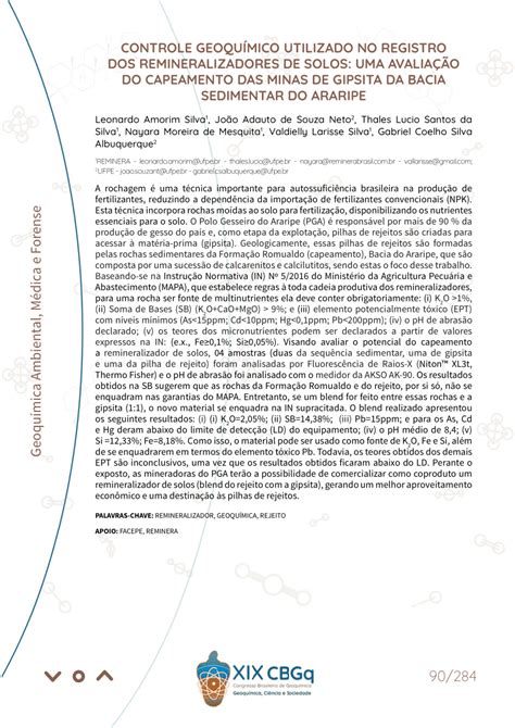 Pdf Controle Geoqu Mico Utilizado No Registro Dos Remineralizadores