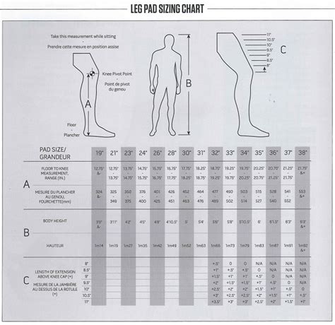 Goalie Leg Pad Sizing Chart