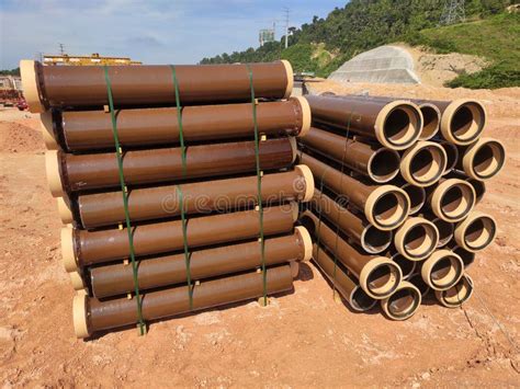 Vitrified Clay Pipe Stacked At The Construction Site Stock Photo