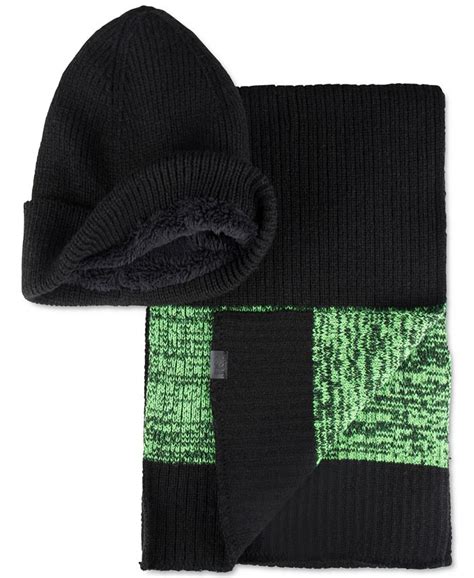 Kenneth Cole Reaction Mens Neon Beanie And Scarf Set Macys