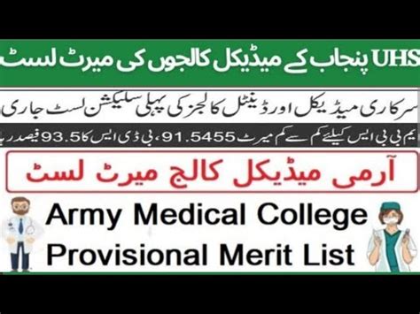 UHS Merit List 2022 23 NUMS Merit List 2023 MDCAT PMC Latest News