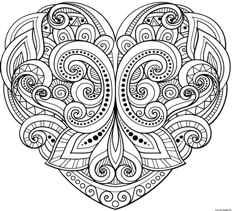 Heart Floral Mandala Zentangle Beautiful Coloring Page Printable