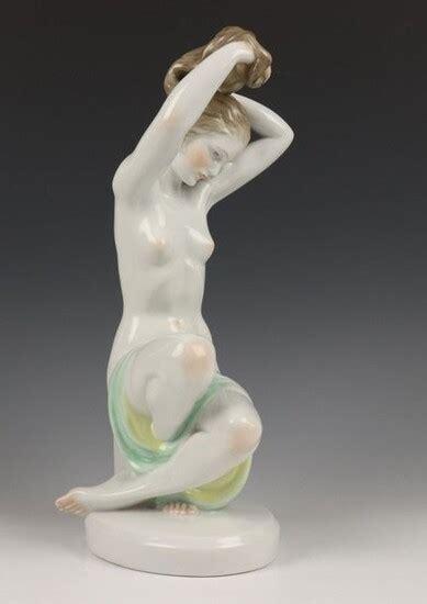 Herend Porcelain Sculpture Of Naked Woman Designed By Elek Lux