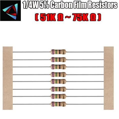 100pcs 14w 5 Carbon Film Resistor 51k 56k 62k 68k 75k Ohmcarbon Film