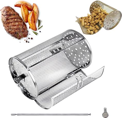 Easygou Stainless Steel Rotating Grill Chicken Wing Basket Automatic Wind Up 360 Rotisserie Bbq