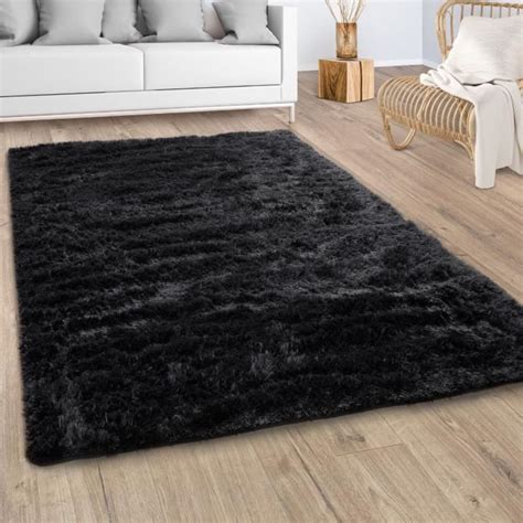 Tapis Shaggy Paco Home Fausse Fourrure Poil Long Moelleux Noir