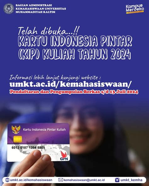 Pendaftaran Beasiswa Kip Kuliah Umkt Tahun 2024 Universitas Muhammadiyah Kalimantan Timur