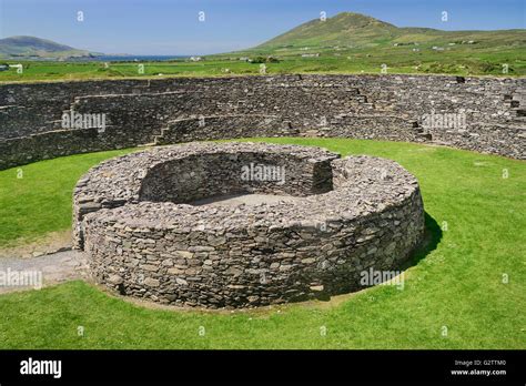 Ireland, County Kerry, Iveragh Peninsula, Ring of Kerry, Cahergal Stone Fort near Cahirciveen ...