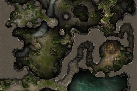 Greenbelt Cavern Lagoons Free 40x30 Multi Level Battlemap Adventure