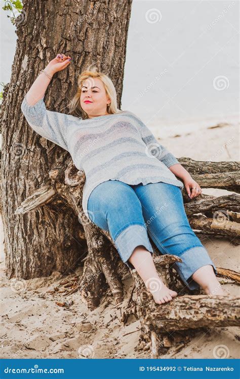 Plus Size Blonde Woman At Beach Lifestyle Stock Photo Image Of Body