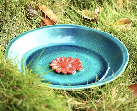 Ceramic Bird Bath Bowl Outdoor 12 Garden Bird Bath Bowl in Blue / Green ...