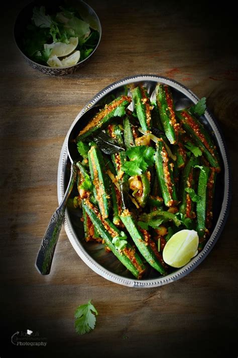 Bhinda Bhindi Mirch Sambhariya Okra Capsicum Sabji Gujarati Style