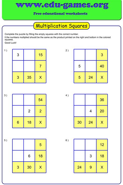 Multiplication Squares Worksheet In 2021 Square Worksheet Multiplication Squares Multiplication