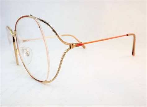 Vintage Big Round Eyeglasses Semi Rimless Women S Butterfly Frame Gold Copper Metal Nos