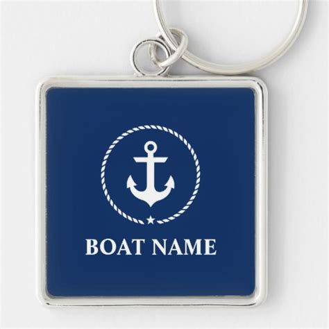 Nautical Boat Name Anchor Rope Navy Blue Square Keychain Zazzle