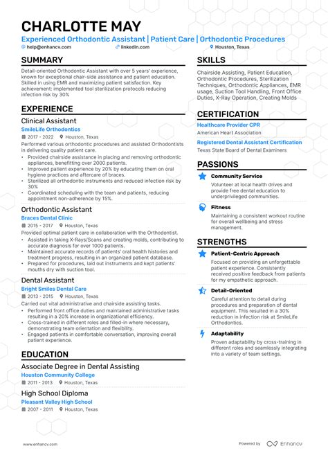 10 Orthodontic Dental Assistant Resume Examples And Guide For 2025