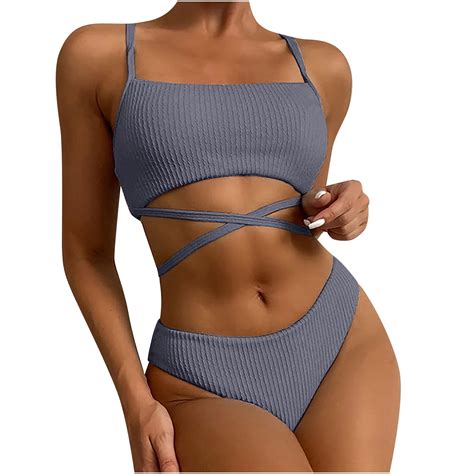 Mrat Swimsuits For Women Clearance Women Bikini Solid Splicing