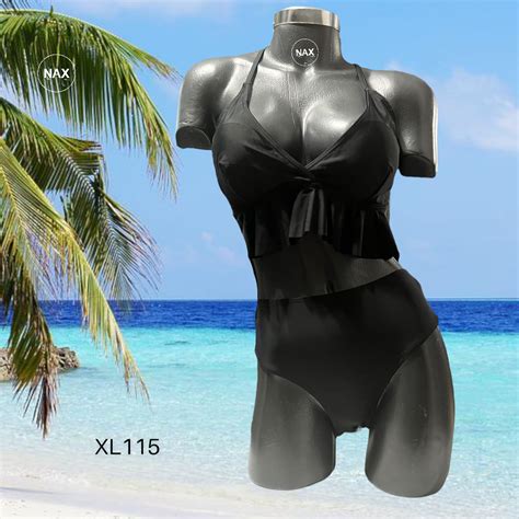 Bikini Dos Piezas Negro Sosten Negro Volantes Bottom Tiro Alto NAX