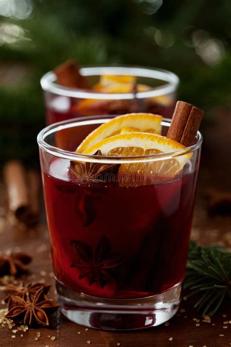 Christmas Mulled Wine Or Gluhwein With Spices And Orange Slices On