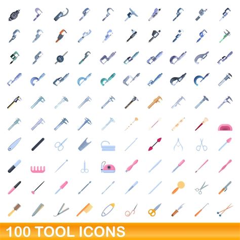 100 Iconos De Herramientas Estilo De Dibujos Animados Vector Premium