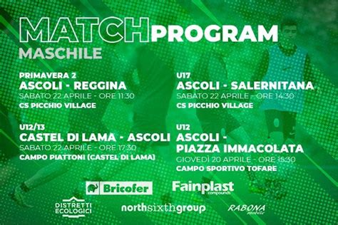 SETTORE GIOVANILE IL PROGRAMMA DEL WEEKEND Ascoli Calcio