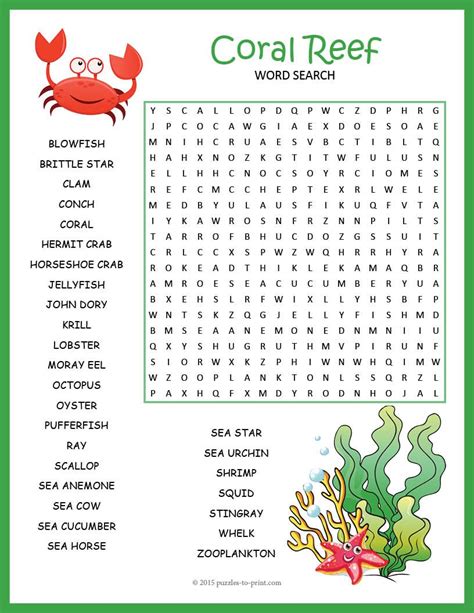 CORAL REEF Marine Biology Word Search Puzzle Worksheet Activity Coral