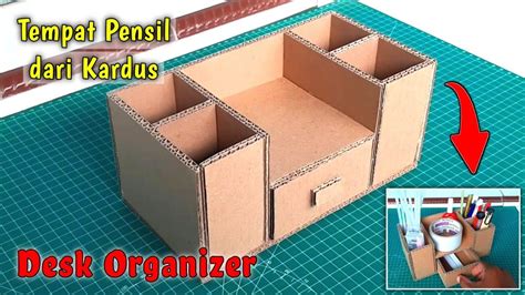 Tutorial Membuat Tempat Pensil dari Kardus | DIY Desk Organizer | Desk ...