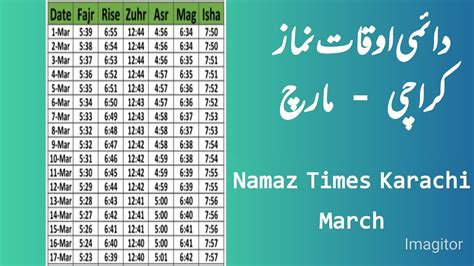 Namaz Calender Karachi March Namaz Times Karachi Prayer Times