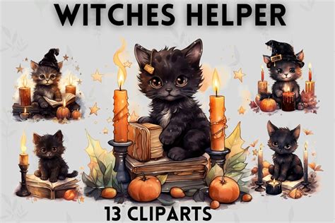 Cute Witches Helper Kittens Clipart Bundle Mystical Cats Cat Clipart